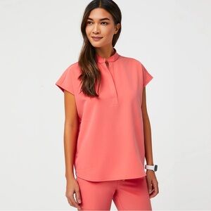 Hot Coral Rafaela™ - Oversized Scrub Top, Medium